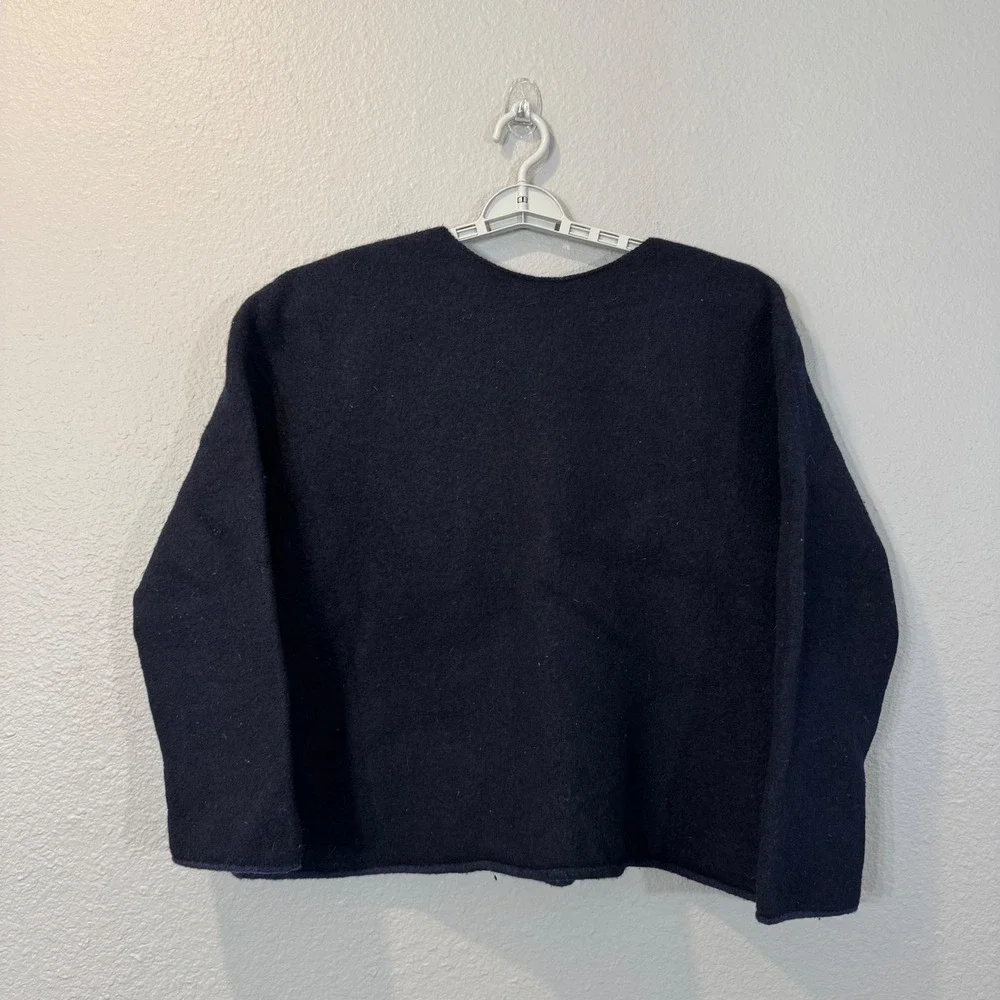 Jacquemus Men's Size 36 Navy 100% Wool Crewneck Felted Sweater Rolled Hem